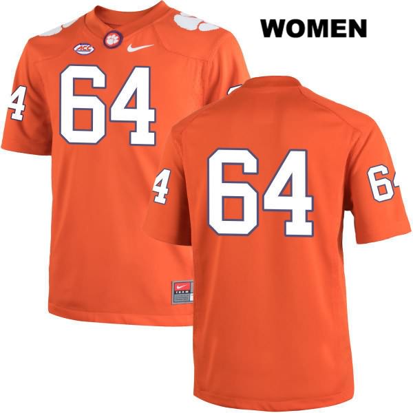 Women's Clemson Tigers #64 Pat Godfrey Stitched Orange Authentic Nike No Name NCAA College Football Jersey QXT1046DQ
